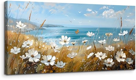 MHARTK66 Quadri Moderni Soggiorno Grandi, 50x100 cm Stampe da Parete Mare e Mare di Fiori, Quadro Camera da Letto Su Tela Decorazioni Parete Bagno Cucina Ufficio Sala Da Pranzo