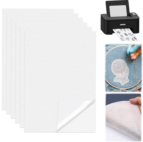 BD-Herego 6 Stück A4 Stickvlies Wasserlöslich Selbstklebend,Bedruckbar Wasserlösliches Stickvlies für Anfänger Drucken oder Zeichnen von Mustern geeignet
