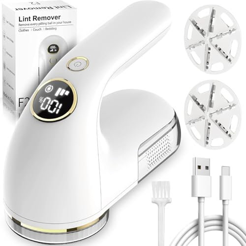 Electric Lint Remover, Rechargeable Fabric Shaver, Bobble Lint Remover with Adjustable 3 Speeds & 2 Extra Blades, LED Display/USB Charging, Fabric Shaver for Clothes/Scarf/Plush/Toys/Socks/Carpet