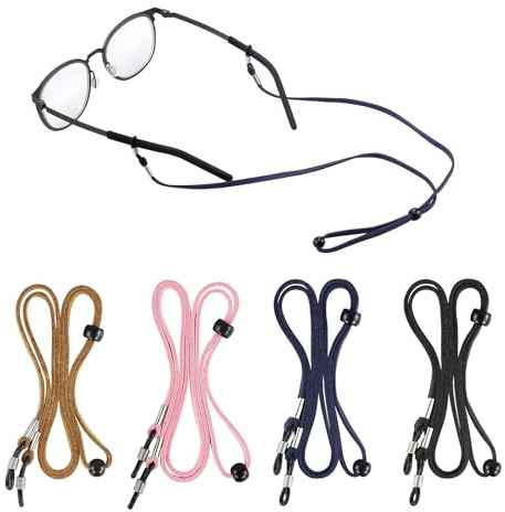 JRSHIRLEYLTD 4 stycken glasögonband, justerbara solglasögonband, universal glasögonkedja, halkfria glasögonband, för män, kvinnor (4 färger), flerfärgad, 70 cm