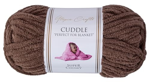 Utopia Crafts Cuddle Super Chunky Chenille Yarn Coffee 100g 60m Ball, Fluffy, Soft & Easy to Use, Perfect Chunky Yarn for Crochet & Knitting, Machine Washable, Beginner-Friendly Wool Alternative