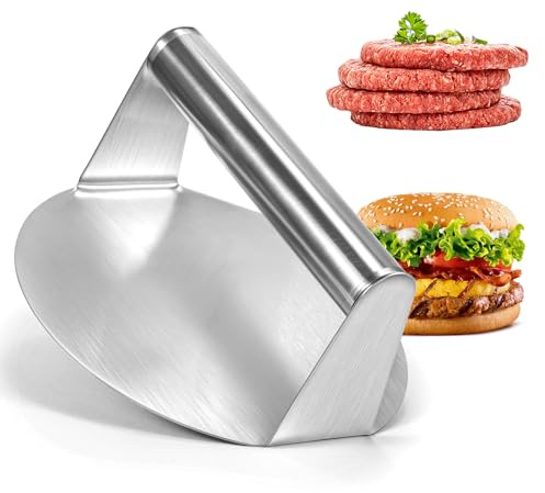 GrünWerk Burgerpress 14 cm i rostfritt stål | Smash professionell burgerpress, med handtag, kompatibel med diskmaskin, för grill och grill