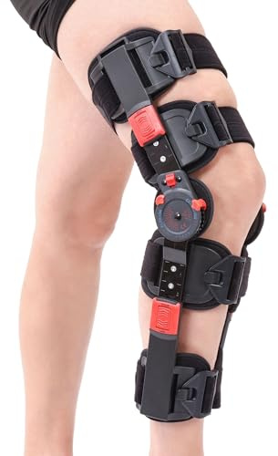 Hinged ROM Knee Brace with Side Stabilizers, Adjustable Post Op Knee Support Orthosis Immobilizer for ACL, PCL and MCL Injury, Medical Knee Orthopedic Support, Leg Stabilizer for Left or Right Leg