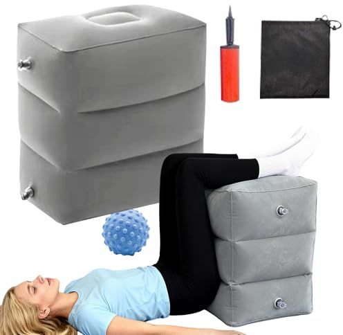 Nzkeuf Cuscino per Gambe Gonfiabile, Altezza Regolabile a 3 Strati, Cuscino per Appoggiare Le Gambe, Con Pompa Ad Aria E Palla in Silicone, Include Borsa Portaoggetti, Per Viaggi, Casa E Ufficio