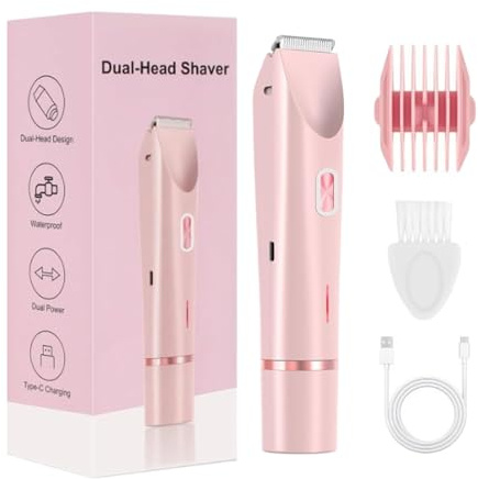 Recortadora de Bikini para Mujeres - Epilador De Depilación Con Cabezales Dobles | Depiladora Eléctrica Para Mujeres De 400mAh | para el Aseo del Público, Piel Corporal, Zona Íntima y