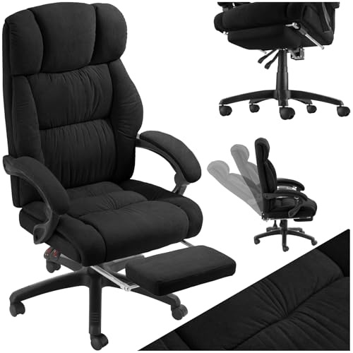 tectake® Chaise de Bureau Ergonomique avec Repose-Pieds, Fauteuil de Bureau Rembourrage épais et Revêtement en Velours, Chaise Ergonomique pivotante à 360°, Office Chair Fauteuil Gaming Siege, Noir