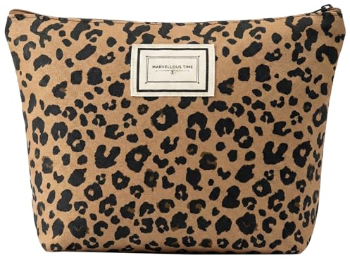 Leopard Print Makeup Bag for Women, Small Flat Canvas Cosmetic Bag with Zip, Leopard Makeup Pouch for Handbag, Lightweight Travel Makeup Storage Bag for Daily Beauty Essentials