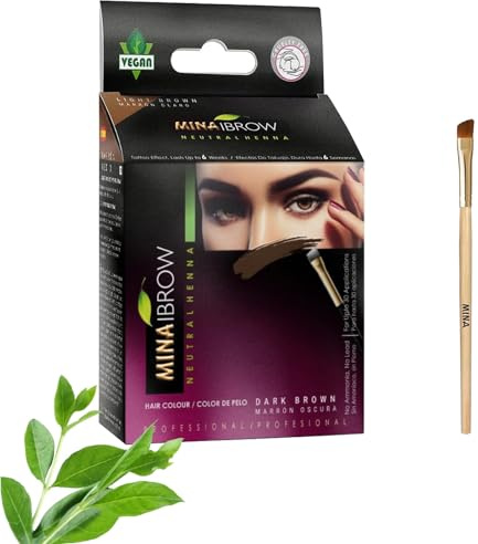 MinaiBrow Henna Dark Brown Tint Kit with Brush | Natural Spot Coloring Brow Tint Powder, Water & Smudge Proof Brow Dye | 100% Gray Coverage, 30 Applications, Vegan & Cruelty Free