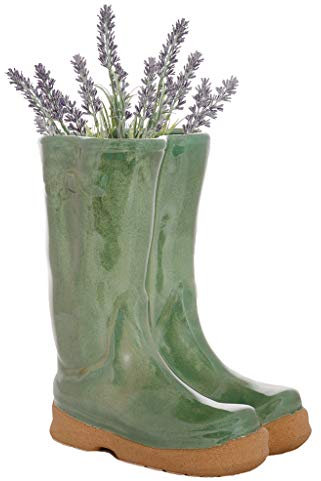 Dibor Ceramic Wellington Boot Shaped Indoor Plant Pot Wedding Anniversary Christmas Gardening Gift (Green Double)