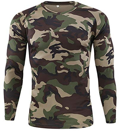 Hombre Camiseta Camuflaje de Caza al Aire Libre tactico del Ejercito Transpirable Camiseta de Manga Larga, Cuello Redondo Ropa Deportiva 2 L