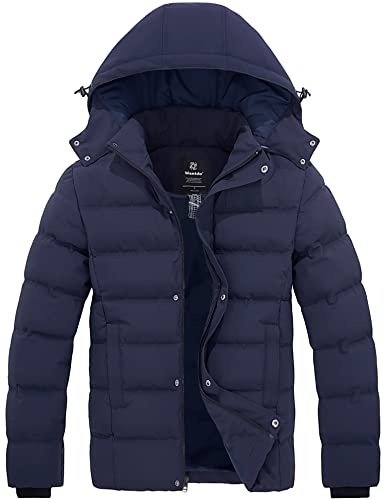 Wantdo Abrigo Cálido Invierno Chaqueta Acolchada a Prueba de Viento Abrigo Forro Polar Grueso Abrigo Hombre Invierno Elegante Hombre Azul Oscuro X-Large