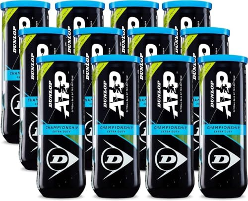 Dunlop Sports ATP Championship Extra Duty Tennis Balls, 12 x 3-Ball cans, Yellow