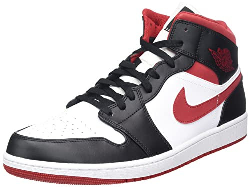 Nike Herren Air Jordan 1 Mid Basketballschuh, Weiß Gym Rot Black, 43 EU