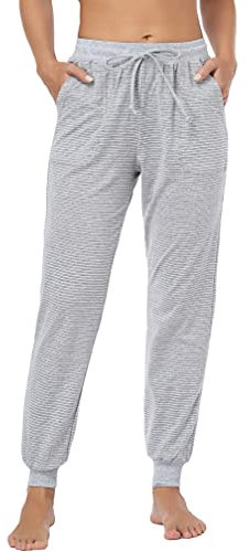 Irdcomps Pyjamahose Damen Winter Lang Schlafanzughose Baumwolle Warm Schlafhose Gestreifte Jogginghose Trainingshose Sporthose Für Frauen Grau XL