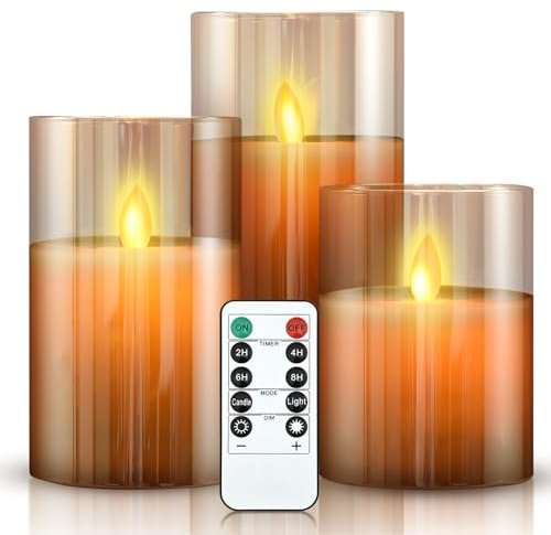 cimetech 3er Velas cónicas sin llama, funciona con pilas LED con temporizador remoto para cenas iglesias, mesa, bodas, fiestas de cumpleaños, decoración