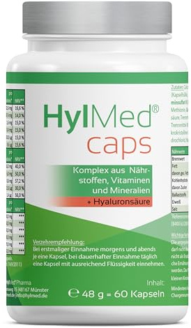 HylMed HA caps Hyaluron-Multikomplex aus hochdosierter Hyaluronsäure, Kollagen und 15 weiteren Nährstoffen, Mineralien und Vitaminen für bis zu 60 Tage als Beitrag zum Erhalt normaler Haut und Knochen