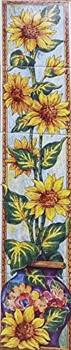 Carrelage mural en céramique motif tournesols 75 cm x 15 cm 5 carreaux 15,2 cm Décoration à la main au Royaume-Uni