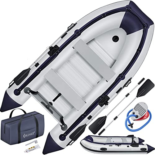 KESSER® Schlauchboot 3,20 m für 4 Personen - Wave Motor geeignet Freizeitboot Paddelboot Motorboot Angelboot - mit 2 Sitzbänken - Alu-Boden Paddel Pumpe Reparaturset & Tasche aufblasbar PVC, Grau