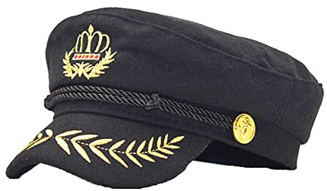 Pinsway Klassischer Kapitänsmütze mit bestickter Königskrone, Newsboy Cap Chauffeur Hüte, Boot Yacht Hut Nautisch 1. Kreuzfahrt Kostüm (Schwarz)