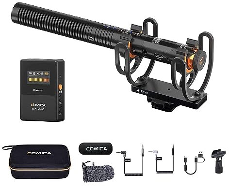 COMICA CVM-VM30 2.4G Super Cardioid Condenser Wireless Shotgun Microphone for Camera, Smartphone, and PC with 75/150Hz, Super-Cardioid Universal Video Microphone for Filmmakers, Vloggers