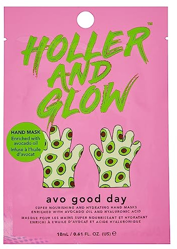 Holler And Glow Avo Good Day Printed Hand Masks, Enriched with Avocado Oil & Hyaluronic Acid, Moisturises & Softens Dry, Cracked Skin, For All Skin Types, 18 ML