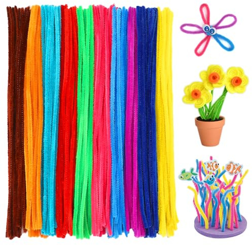 jijAcraft 200Pcs Colored Pipe Cleaners - 10 Rainbow Colors Pipe Cleaners, Christmas Crafting Chenille Stems, 12 Inch Home Arts Chenille Stems for DIY Crafts, Holiday Decor, Classroom Project