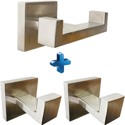 BOZWELL 1 x Doppel-Handtuchhaken + 2 x Handtuchhaken für Badezimmer, gebündelte Nickel-Wandhalterung, Edelstahl, robuster Türhänger für Badezimmer, Schlafzimmer, Küche, Hotel, Pool, 1052-NL-3