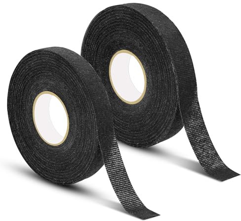 Brelet Ruban Adhésif Isolant Electrique Noir, 2 Rouleaux Ruban de Non Tissu Faisceau Électrique parfait pour un Circuit Électrique de Véhicule (19mm*25m et 15mm*25m)