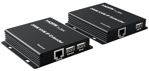 200M KVM IP Extender, over RJ45 cat5e/6 1080P HDMI USB KVM Ethernet Extender one to Many by Gigabit Switch for PC DVR Loptop Support Mouse Keyboard Support touch screen function (TX+RX)
