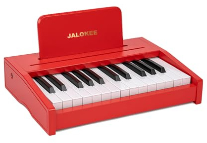 JALOKEE Clavier de Piano pour Enfants, Piano numérique pour Enfants, Instrument de Musique éducatif, Piano en Bois pour Filles et garçons de Plus de 3 Ans (Rouge, 25 Touches)