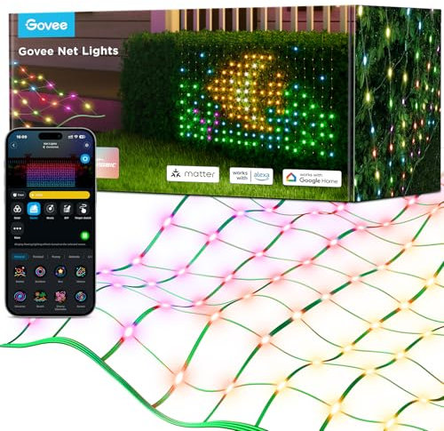 Govee Rete di Luci a LED per Cespugli con 240 LED, Esterne Intelligenti Net Lights da 0,87×1,45M con Molteplici Modalità e Funzione DIY per arbusti, impermeabile IP67