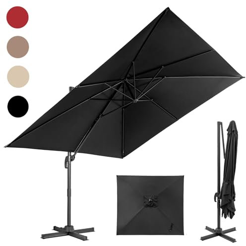 RELAX4LIFE Parasol Déporté Rectangulaire 3x3M, Parasol de Jardin Exterieur Inclinable et Rotative 360° par Pédale en Polyester Anti-UV pour Plage Jardin Patio Café Bistro (Noir)