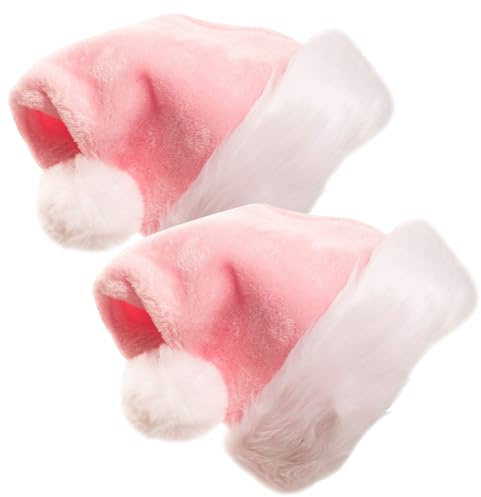 2 cappelli di Babbo Natale rosa per bambini, morbido cappello di Babbo Natale, cappello di Babbo Natale in velluto comodo per costume da Babbo Natale, festa di Natale, Capodanno, decorazioni per