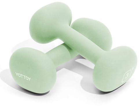 YOTTOY Dumbbell Set of 2,2-15 Pound Hand Weights for Women, Non-Slip Hand Weights for Home Gym, Strength Training, and Full-Body Workouts (Green, 3LB-Pair)