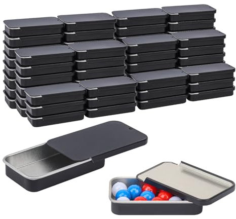 IHDYPPEW 70 Pack Black Slide Top Metal Tin Containers, Mini Metal Tin Box with Slide Lid, Empty Lip Balm Containers for DIY Projects, Pills, Candies, Jewelry (2.36 x 1.34 x 0.43 Inch)