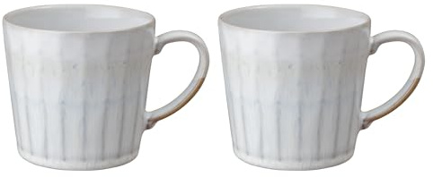 Denby - Reactive White Mug Set of 2-400ml Capacity - Dishwasher & Microwave Safe - Hot Drink, Coffee & Tea Mugs - Handcrafted Ceramic Stoneware Mugs with Glaze Effect - Chip, Crack Resistant Cups