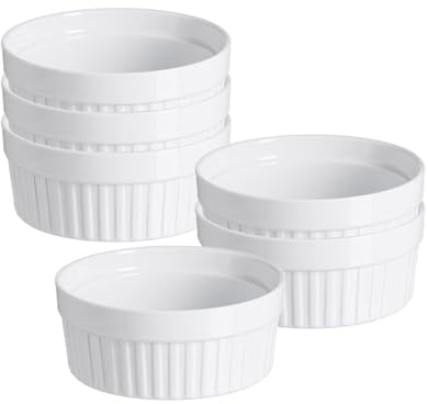 Ritzenhoff & Breker Bianco Auflaufform rund 6er Set, 15 cm, Allround-Ofenform für den täglichen Gebrauch, Klassisch & Schlicht, Spülmaschinen- und Ofenfest, Porzellan, Weiß
