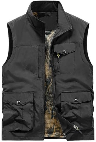 Gilet de protection pour homme - Coupe élégante et confortable - En coton - Noir - Très grand - Gilet de chasse - Gilet de randonnée - Respirant - Léger - Gilet de loisirs - Veste sans manches, Noir