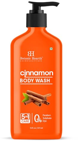 Botanic Hearth Cinnamon Body Wash & Shower Gel 16 fl oz (473 ml) | Invigorating 5-in-1 with Natural Cinnamon Extract, Hydrating Cleanser for All Skin Types, Sulfate & Paraben Free