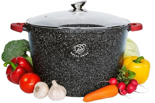 Royal Swiss 14L Induction Stock Pot Ø32cm / Removable Handles & Glass Lid – Oven Safe – Suitable for Induction, Gas & Electric Hob, Cool Touch Handles, Soup Pot (Black, 32 cm)