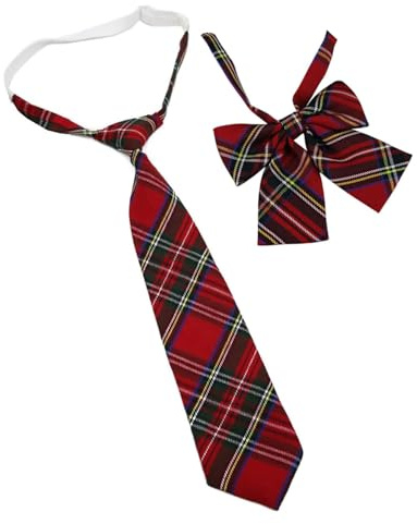 UYRVAPE Cravatta tartan rossa, con elastico, pre-legato, da Uomo Donne, motivo tartan, accessorio, costume, carnevale, festa a tema, Natale
