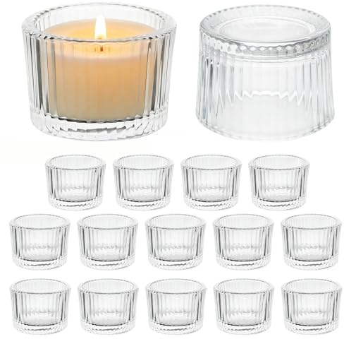 ASSRECT 16PCS Ribbed Glass Tealight Holders Wedding Table Decor Candle Cups