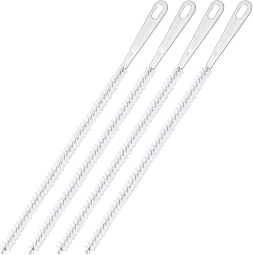 4 Pcs Drain Cleaner Brush,17.71 Inch Flexible Bendable Spiral Hair Cleaning Sink Tool Clog Remover with Nylon Bristles for Sink Overflow Tube, Kitchen, Pipes, Dishwasher, Drains (White)