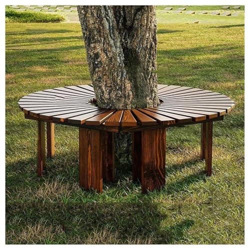Confezione da 2 panchine curve in legno per albero, capacità 299,4 kg, per esterni, avvolgenti, per giardino, finitura marrone naturale, lunghezza 120 cm, durevole ed elegante