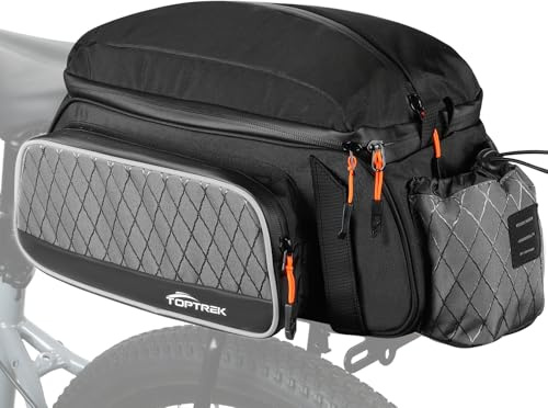 toptrek Cykelväskor för pakethållare, 15 l vattentät pakethållarväska, reflekterande cykelväskor bak pakethållare, 3-i-1 pakethållarväskor med bärhandtag och axelrem (Grå)