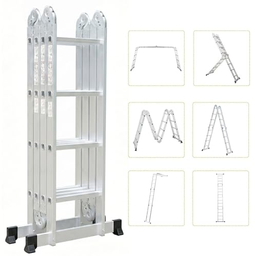 Todeco Échelle Multifonction Pliante 6 en 1, 4.7m Échelle Téléscopique 4x4 | Aluminium, Norme EN131, Charge Max 150kg, Idéal Bricolage et Toiture