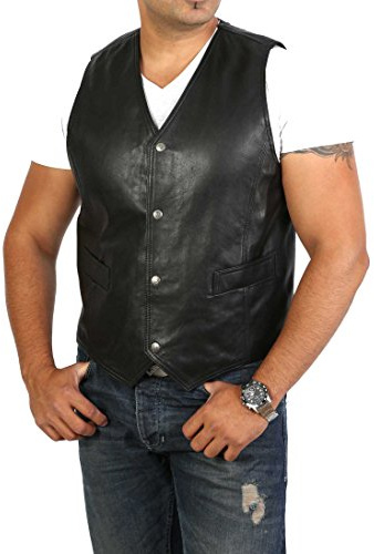 A1 FASHION GOODS Herr mjuk brun läderväst klassisk traditionell väst Bruno, Svart, 3XL