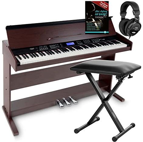 FunKey DP-88 II Digitalpiano Set (88 anschlagsdynamische Tasten, 360 Sounds, 160 Styles, MP3-Player, inkl. Keyboardbank, Kopfhörer und Klavierschule) braun