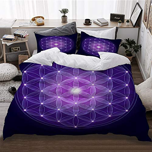 HATESAH Bedding Bettwäsche,Blume des Lebens mit Sternen Spirituelles Symbol Heilige Geometrie Antike,Bettwäsche 135x200cm,Kopfkissenbezug 2（50x80cm）