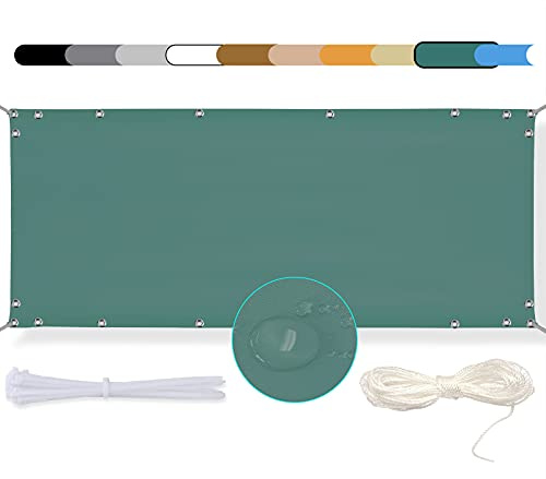 MEEYI Toldo para Balcón Parasol Pantalla Privacidad Ocultación Patio Jardín Terraza Protección 150x200cm Protección UV Impermeable Y Opaco con Ojales ​Cables y Cuerdas Verde Oscuro